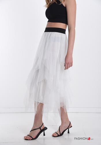  Falda De tul Longuette con volantes  Blanco