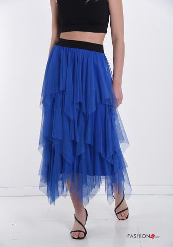  Gonna tulle Longuette con balze  Blu elettrico