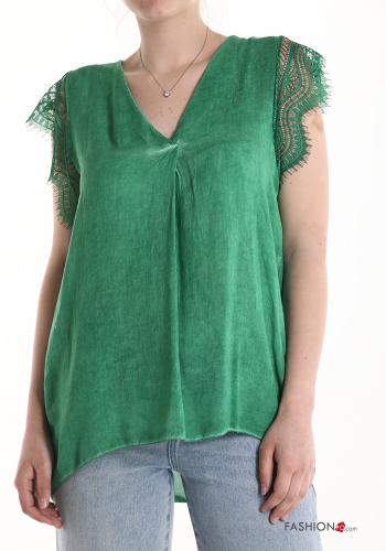  short sleeve Blouse with v-neck Jade