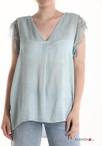  short sleeve Blouse with v-neck Moss green