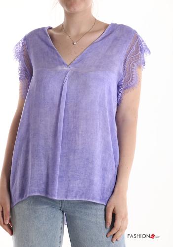  short sleeve Blouse with v-neck Light magenta