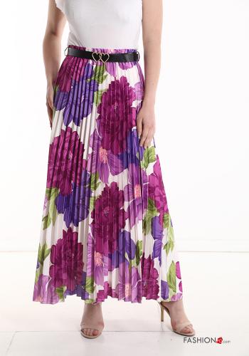  Saia plissê Longuette Floral com cinto 