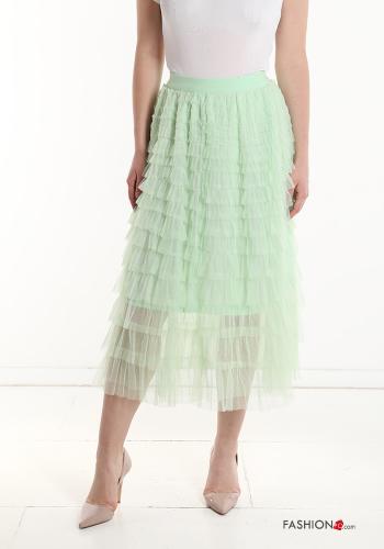  tulle midi Skirt with flounces with elastic Celadon