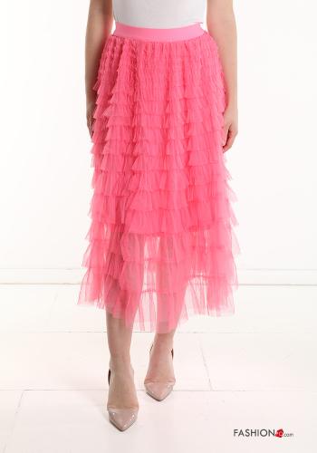  Gonna tulle midi con balze con elastico  Fucsia