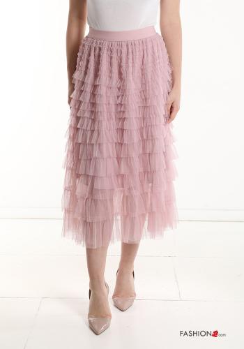  Gonna tulle midi con balze con elastico  Rosa