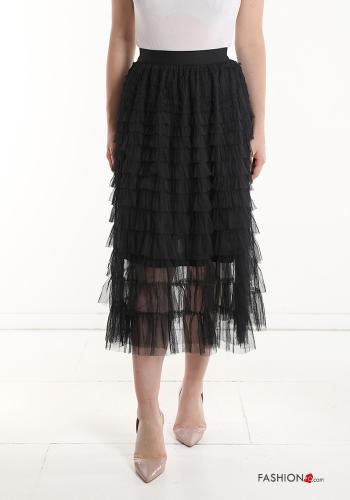  Gonna tulle midi con balze con elastico  Nero