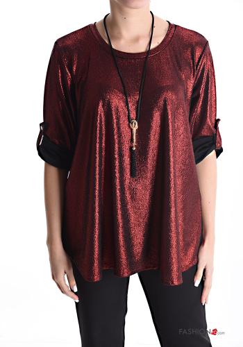  Blouse métallique avec collier manches à trois-quarts 