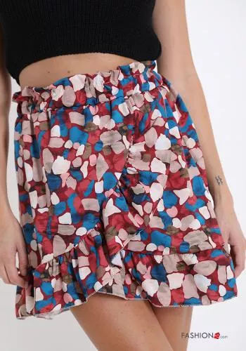  Creative print tulip Mini skirt with flounces
