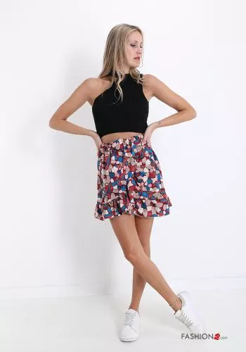  Creative print tulip Mini skirt with flounces