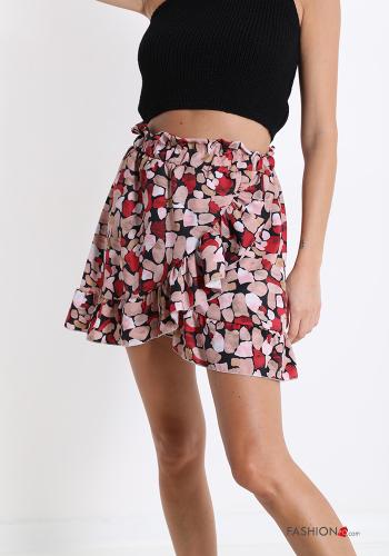  Creative print tulip Mini skirt with flounces Black