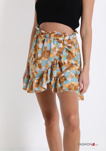  Creative print tulip Mini skirt with flounces Yellow