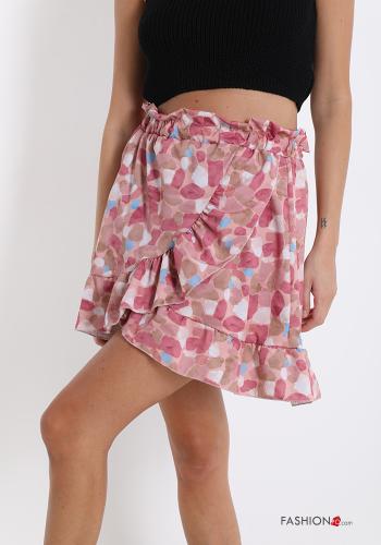  Creative print tulip Mini skirt with flounces Pink