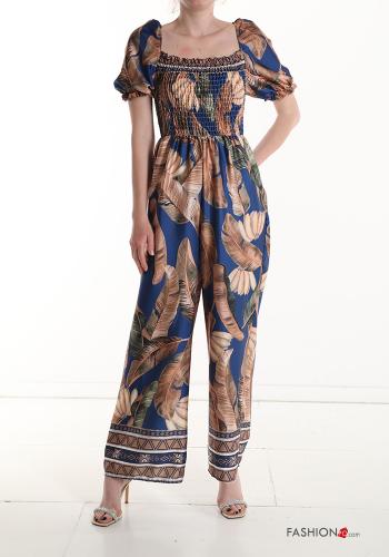  Blätterdruck ballonärmel wide leg Overall mit gummizug