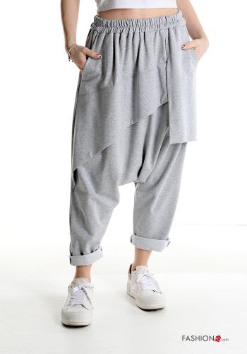  low crotch Cotton Joggers with flounces with elastic with pockets