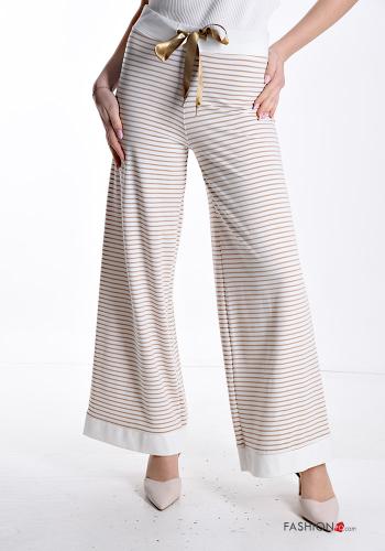  Striped wide leg Cotton Trousers with drawstring
