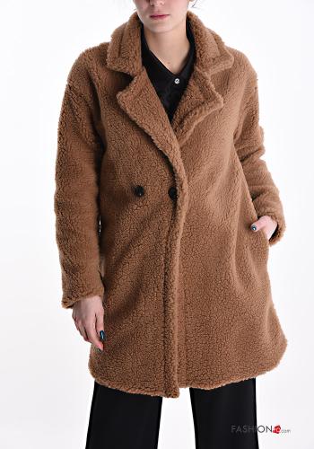  double-breasted Teddy Bear Wool Mix Coat with pockets