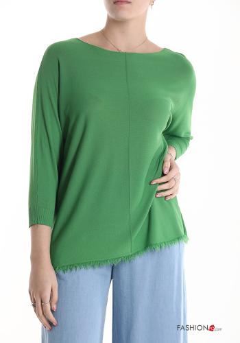  Sweater 3/4 sleeve boat neckline with fringe
