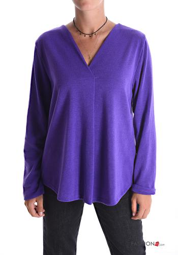  Camiseta de manga larga con cuello en v 