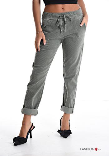  Pantalon en Coton en Velours Côtelé avec coulisse avec poches avec élastique 