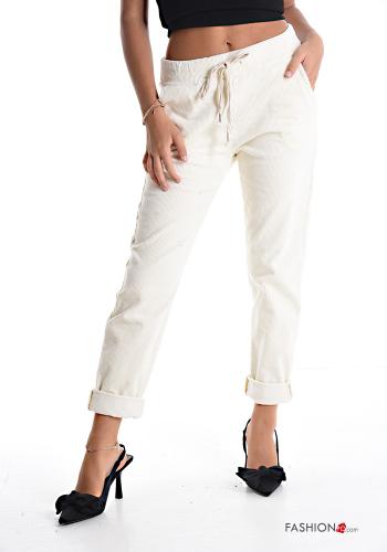  Samt Gerippte Hose aus Baumwolle mit Taschen mit gummizug mit kordelzug Beige