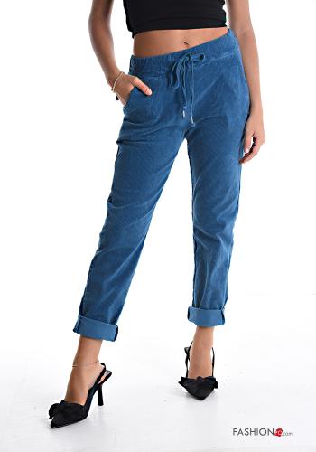  Samt Gerippte Hose aus Baumwolle mit Taschen mit gummizug mit kordelzug Wasserblau