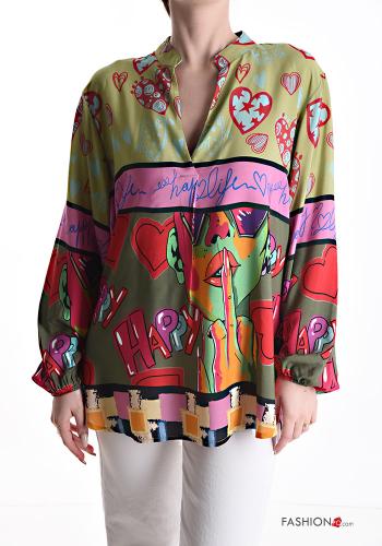  Patterned oversized Blouse with v-neck Tar