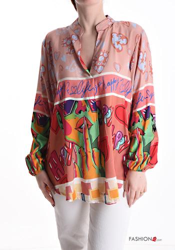  Patterned oversized Blouse with v-neck Dusty pink