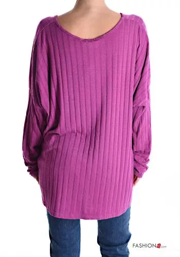  Ribbed Wool Mix Long sleeved top with v-neck