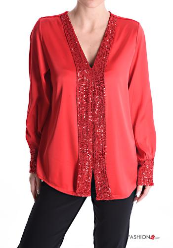  Blouse à paillettes à col en V 