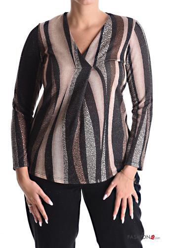  lurex Long sleeved top with v-neck Black