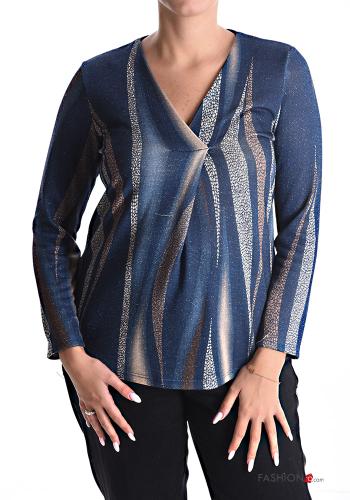  lurex Long sleeved top with v-neck Royal blue
