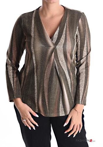  lurex Long sleeved top with v-neck Dark olive green