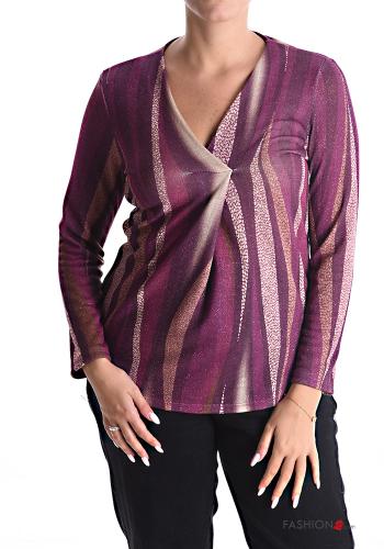  lurex Long sleeved top with v-neck Violet-aubergine