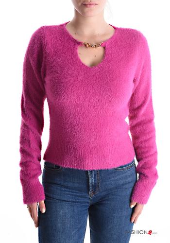  Sweater with v-neck with chain Shocking Pink