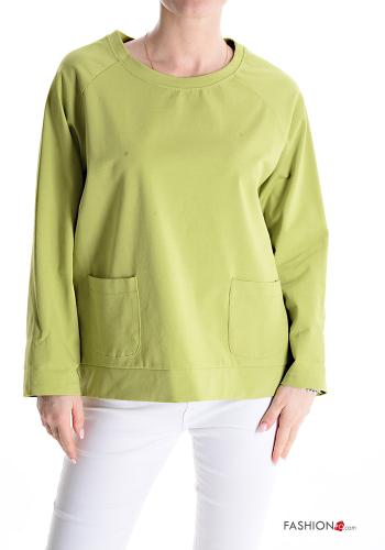  Sweatshirt em Algodão com bolsos  verde fluorescente