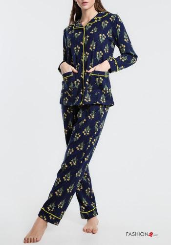  Floral Pyjama set with buttons Blue marine