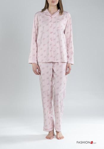  Pigiama completo in Cotone Fantasia righe con bottoni 