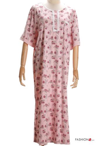  Camisa de noite em Algodão renda Floral com botões 