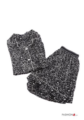  Pijama estampado coração  Preto