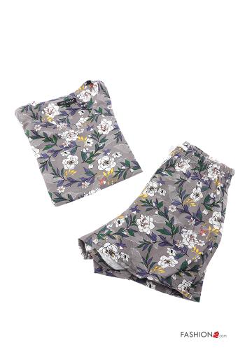  Pyjama en Coton à Imprimé Floral  Gris 40%