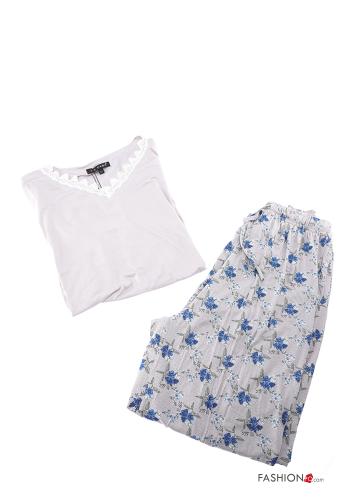  Pijama em Algodão Floral 