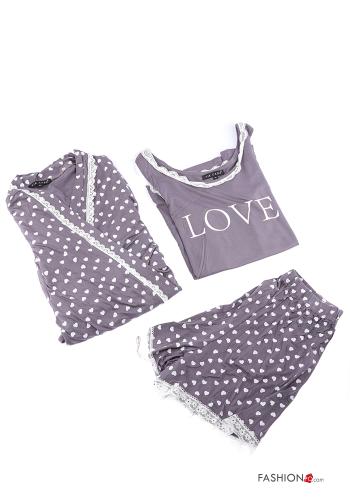  Pijama em Algodão estampado coração 