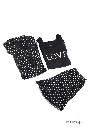  Pigiama completo in Cotone Fantasia cuore  Nero