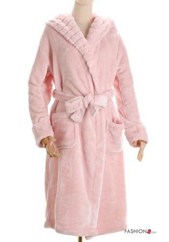  faux fur Robe with belt with pockets
