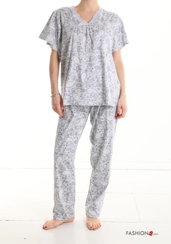  Pyjama en Coton détail dentelle Imprimé jacquard 