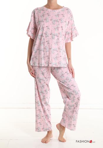  Pyjama en Coton à Imprimé Floral  Rose