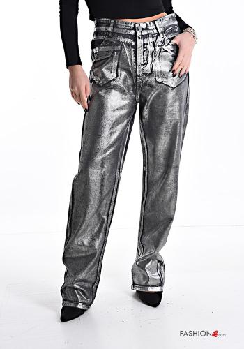  Jeans in Cotone metallizzato con tasche  Nero