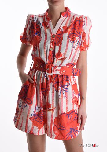  Jumpsuit Fantasia floreale con bottoni con cintura con tasche  Bianco