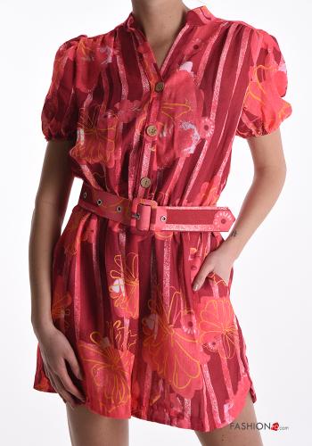  Jumpsuit Fantasia floreale con bottoni con cintura con tasche  Amaranto