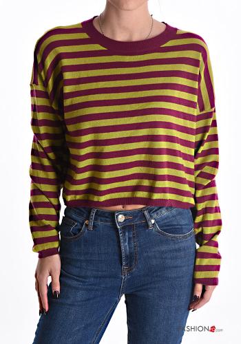  Striped mini crew neck Sweater  Bordeaux